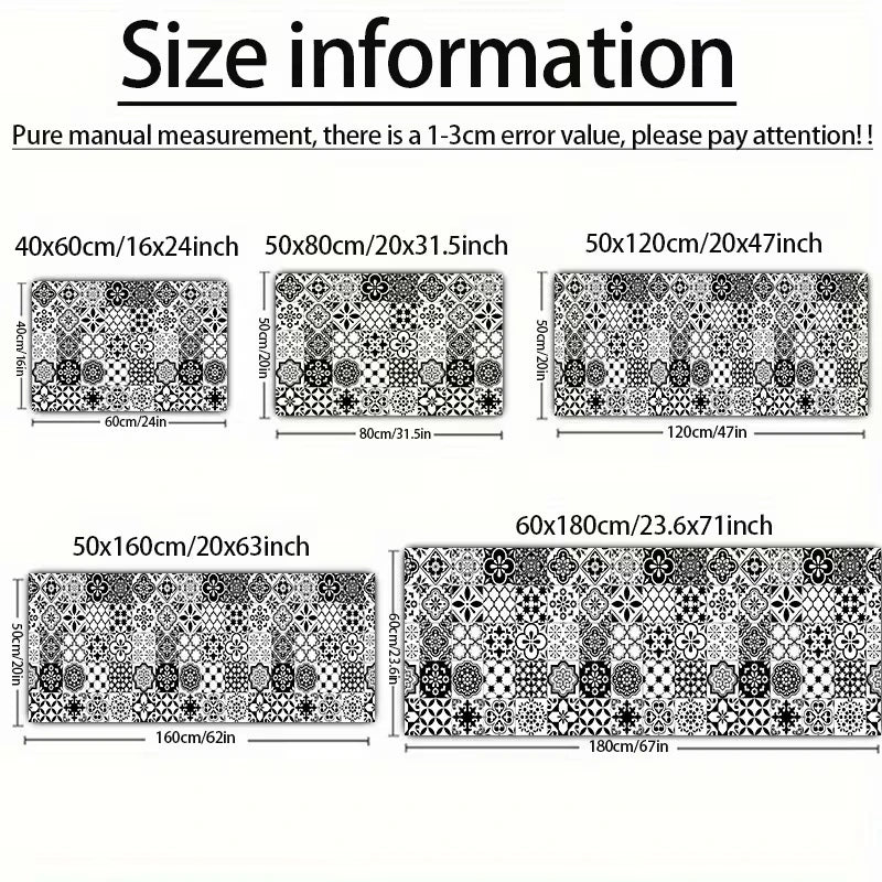 Tapis de cuisine vinyle carreaux  ciment noir