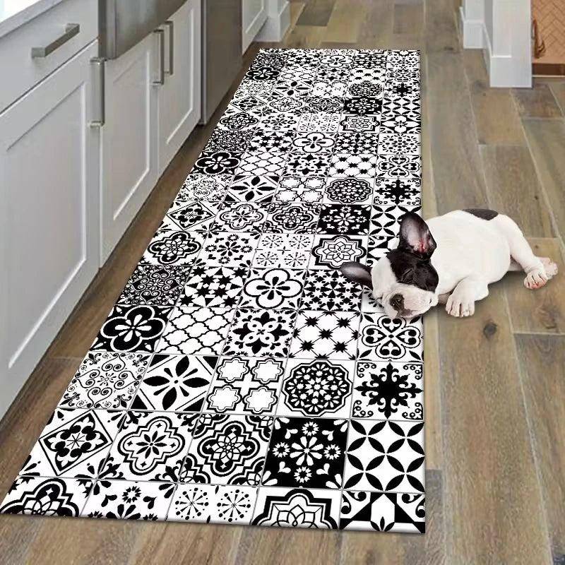 Tapis de cuisine vinyle carreaux  ciment noir
