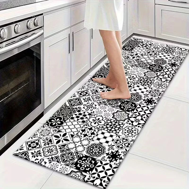 Tapis de cuisine vinyle carreaux  ciment noir