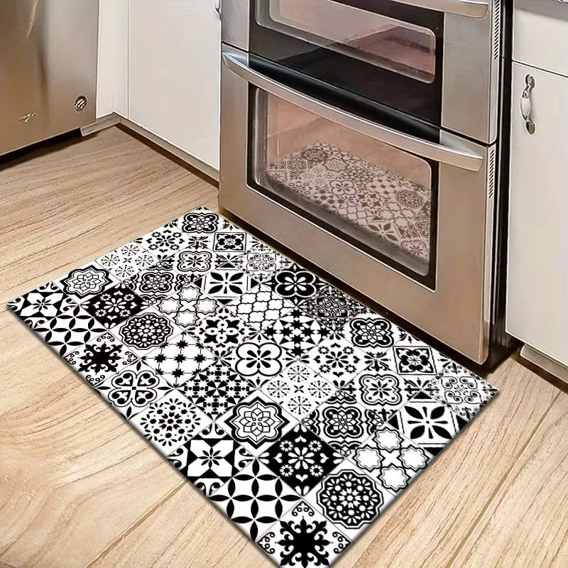 Tapis de cuisine vinyle carreaux  ciment noir