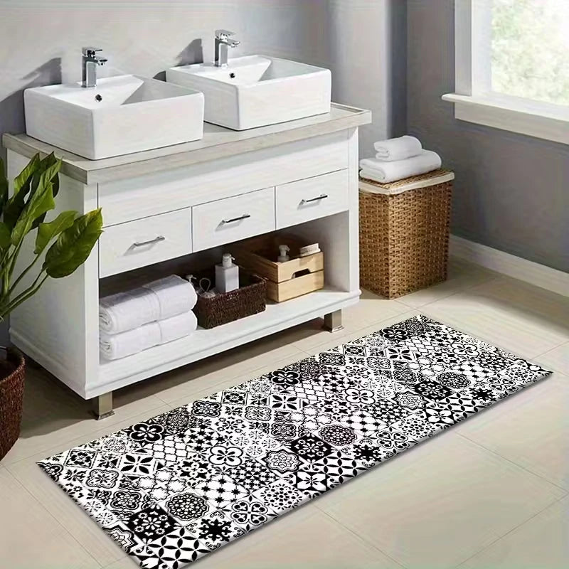 Tapis de cuisine vinyle carreaux  ciment noir